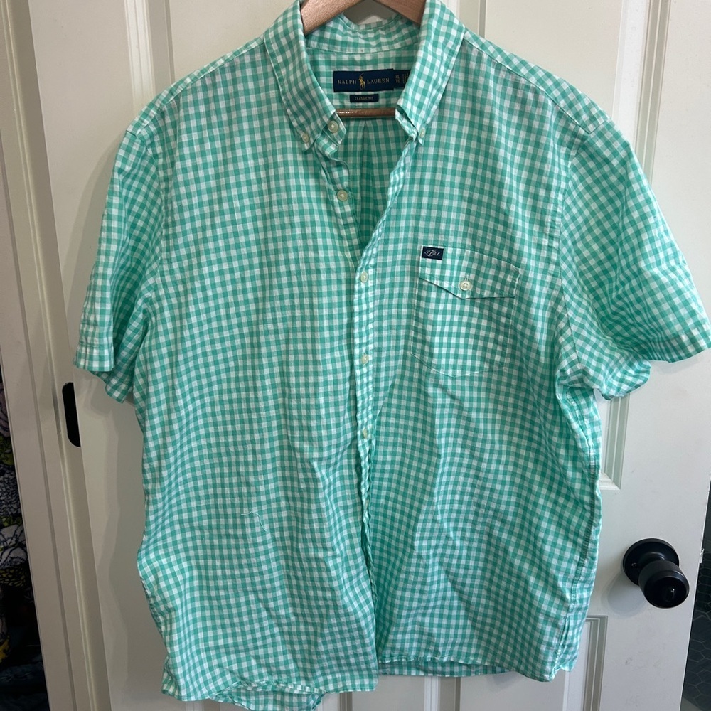 EUC Ralph Lauren Polo size XL  Men's Green Checkered Gingham Shirt 100% cotton. - Picture 2 of 8